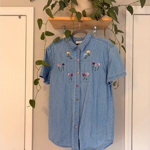 Vintage Denim Embroidered Button-Up Shirt